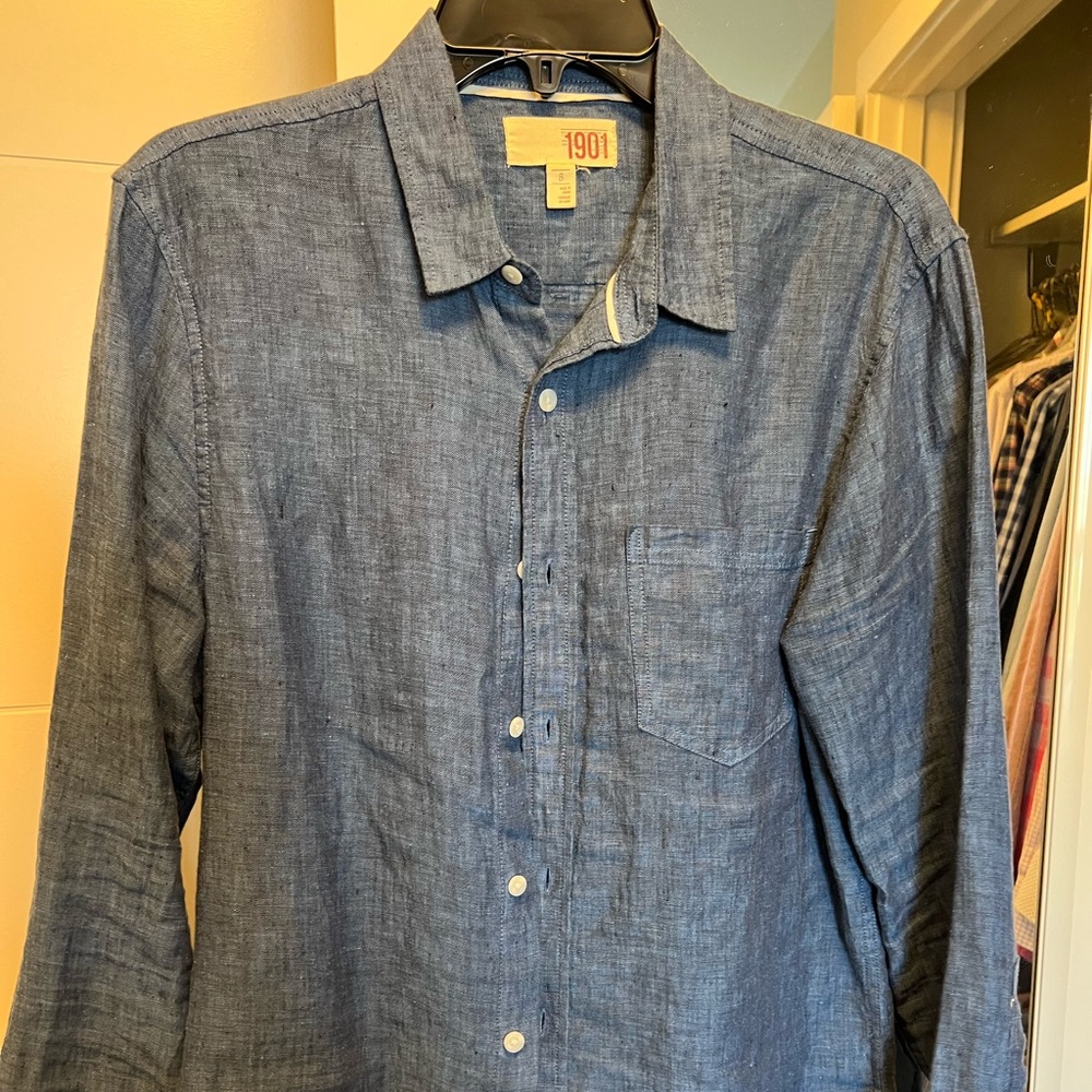 1901 (Nordstrom in house brand) pure linen button down in ocean blue, sz. S
